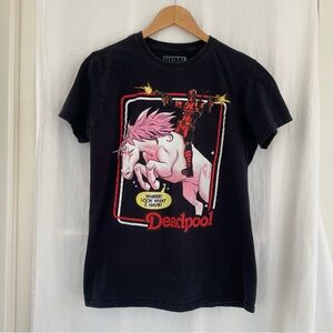 Marvel Deadpool Black T-Shirt, unicorn graphic